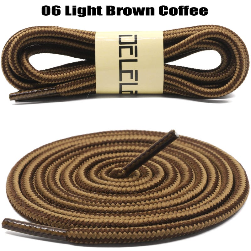 DELELE 2 Pair Round Boot Laces Outdoor Hiking Walking Shoelaces Light Brown Coffee Striped Shoe Lace Work Shoe Strings 59 inch - Image 2
